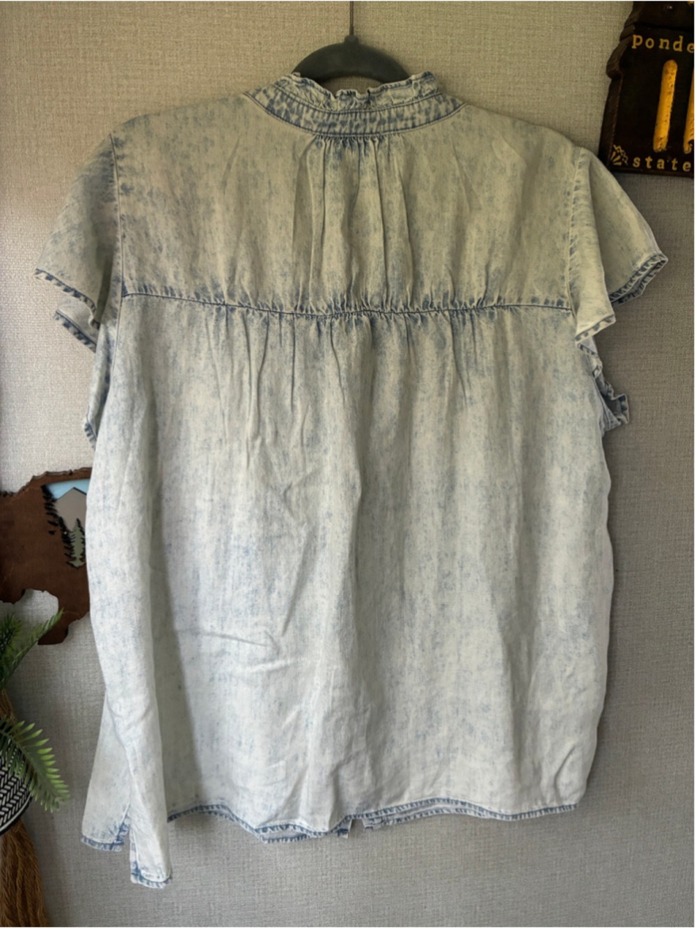 Rails Ruthie Blouse Light Blue Acid Wash Ruffle Collar XL - Picture 5 of 6
